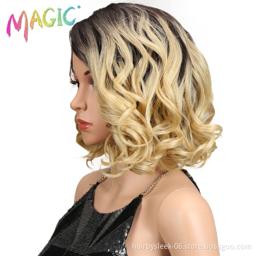 Magic Hair Short Loose Wavy Bob Wigs 12"inch Synthetic Front Lace Wigs For African American Women High Temperature Fiber